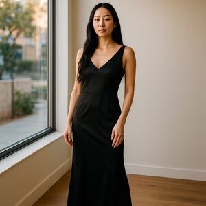 Champagne Formals evening gown black satin slip dress long size 10